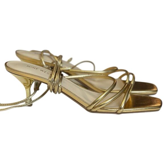 NWOT Nine West Gold Ankle Tie Strappy Heels - 9.5 - Picture 2 of 7